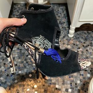 RIVER ISLAND HEELS SNAKE SKIN LACE UP WITH TASSELS